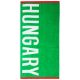 Hungary zöld strandtörölköző teljes nézetben, fehér HUNGARY felirattal, piros szegéllyel